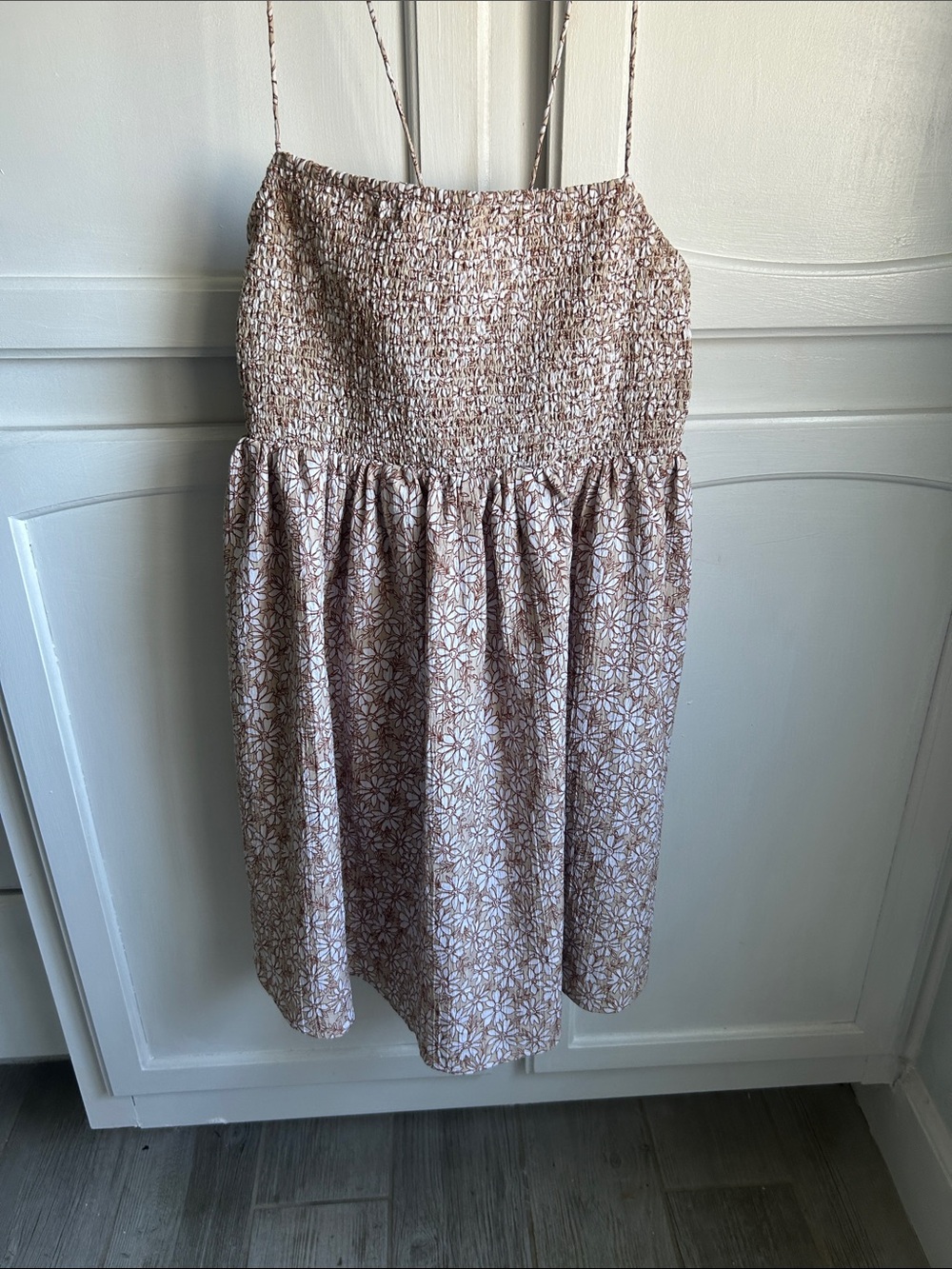 American Eagle Outfitters Beige Floral Smocked Midi dress